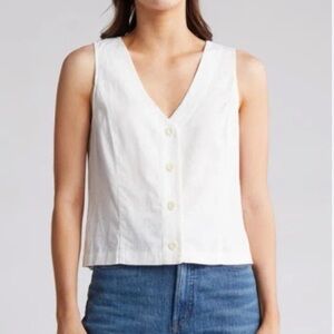 Madewell Chantelle Linen Blend Top in Eyelet White
